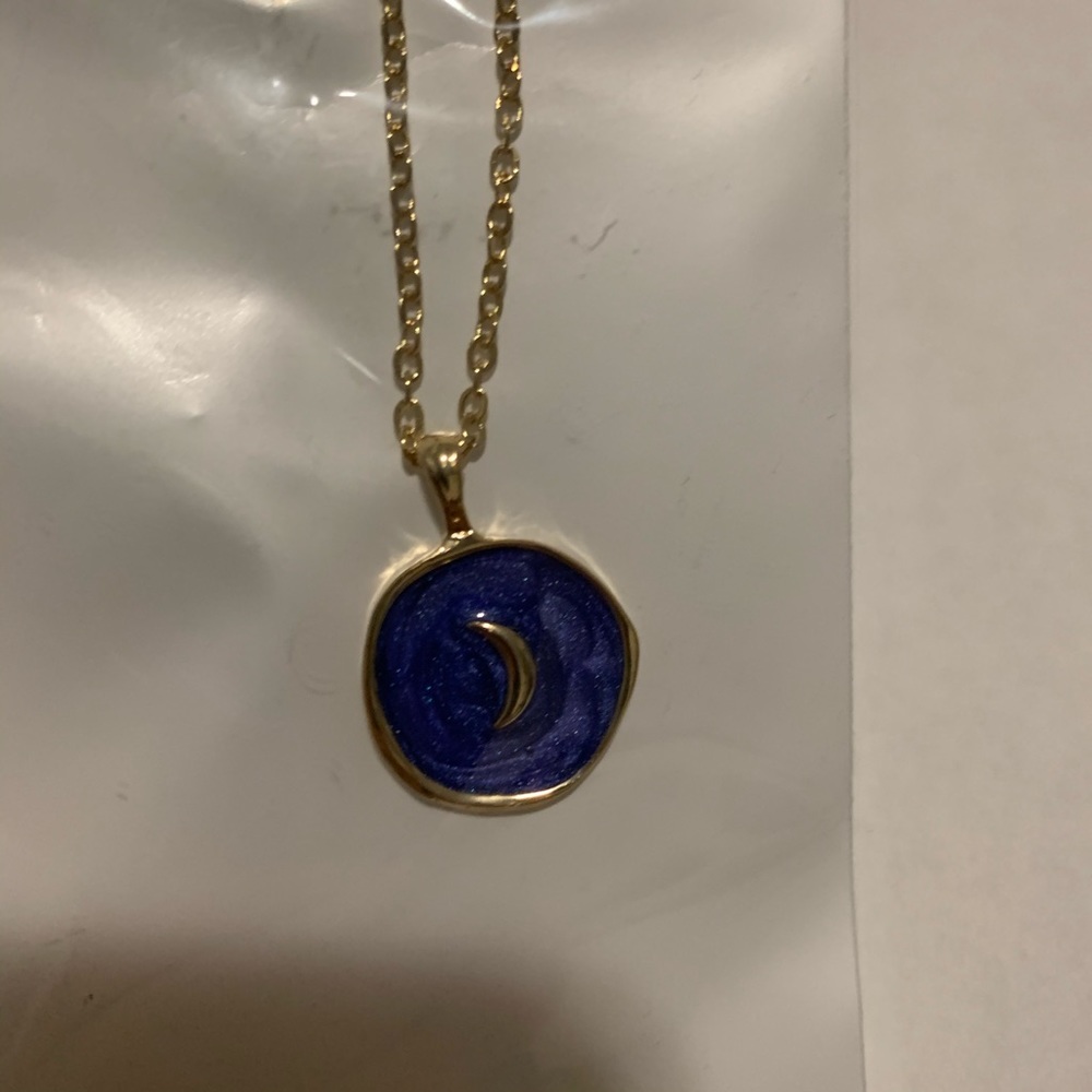 Blue boho witchy moon necklace